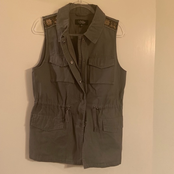 CoffeeShop Jackets & Blazers - Olive vest, gold & black shoulder accents